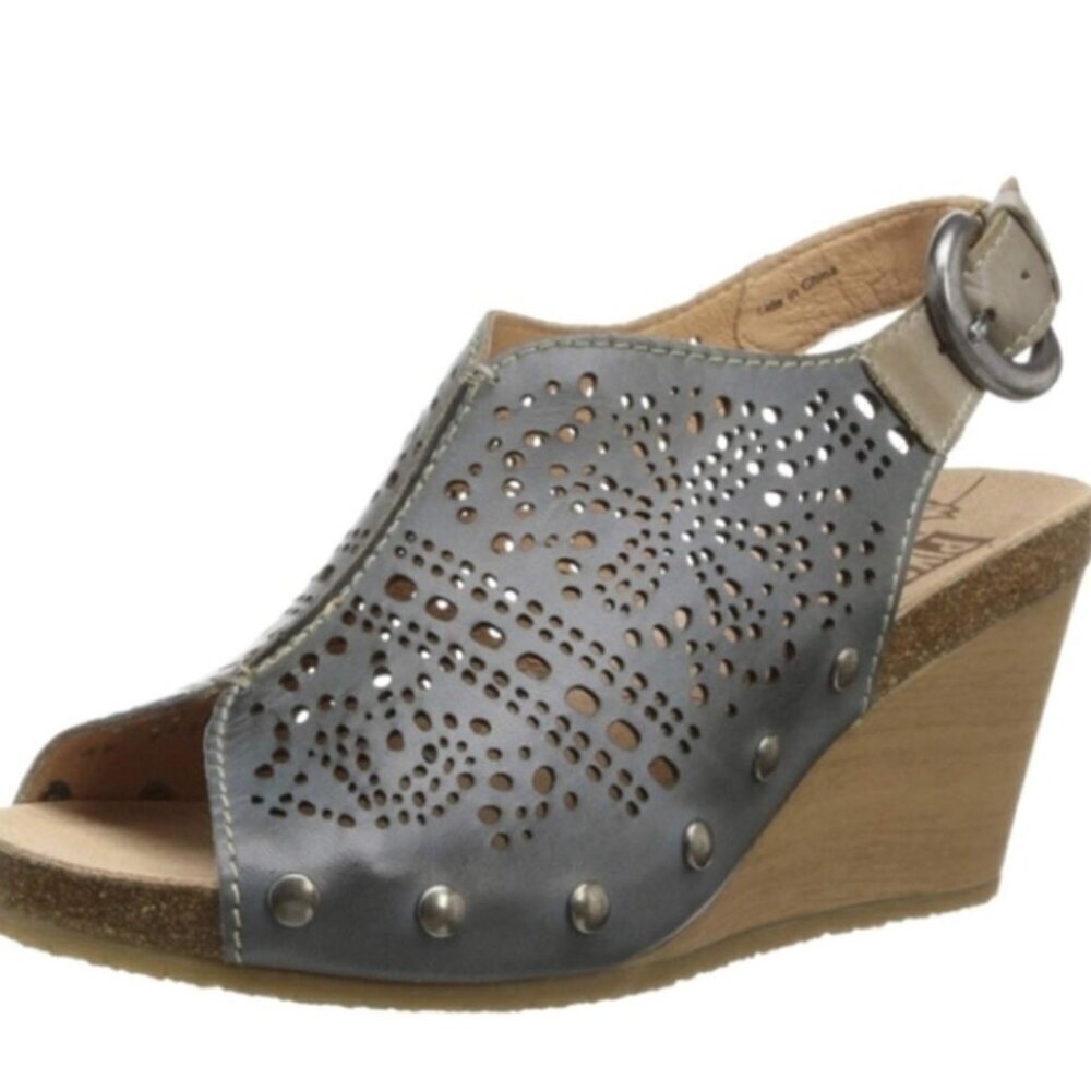 Pikolinos Benissa Laser Cut Green Leather Wedge Sandals Leather Size 38 7.5